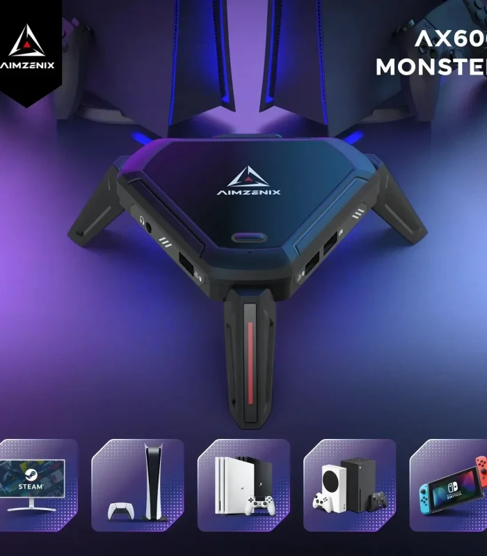 AIMZENIX AX600 MONSTER Pro Keyboard & Mouse Adapter for PS5/PS4/Xbox Series X|S/Xbox One/Switch - Supports 3.5mm Headset & Mobil